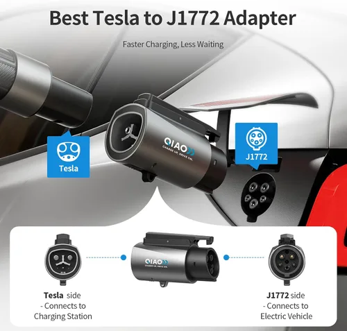 Vista 3 de QIAO - Adaptador Tesla a J1772, máximo 80 A 250 V CA, plateado nacs a j1772 para carga eficiente de vehículos eléctricos de nivel 2, compatible