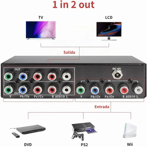 Vista 3 de BolAAzuL 1x2 2-Way Componente Video Audio Splitter RCA 1in 2 Out