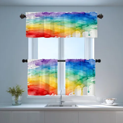 Vista 6 de Shrahala Cortinas de nivel de chakras con mandala beige para ventanas de cocina, paneles de cortina de ventana de mandala multicapa de poliéster