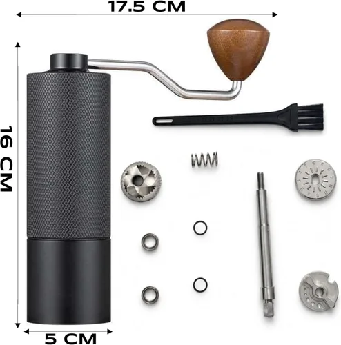 Vista 7 de Molinillo de café manual, rebabas de acero inoxidable, ajustes de molienda ajustables, manivela portátil para expreso, goteo, prensa francesa