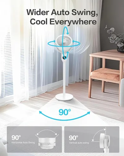 Vista 4 de Candy - Ventilador de pie para dormitorio, ventilador de pedestal ajustable en 3 alturas con control remoto, ventilador de piso oscilante de 90°, 8