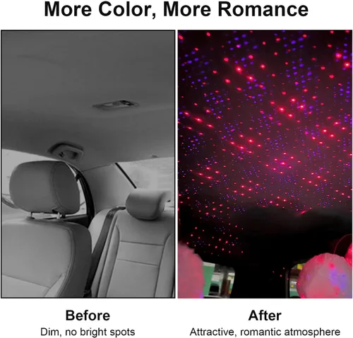 Vista 3 de LEDCARE - Proyector de luces nocturnas USB con forma de estrella, activadas por sonido, 3 modos, 2 en 1, lámpara de techo interior de automóvil