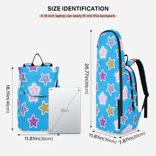 Vista 3 de Mochila de tenis para mujeres y hombres, transpirable, con purpurina falsa, con diseño de estrella de dibujos animados, bolsa de tenis azul
