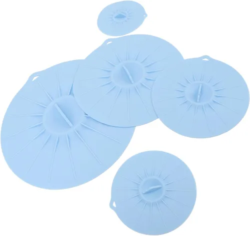 Vista 6 de Juego de tapa de silicona resistente al calor, reutilizable, cubierta de salpicaduras de microondas, tapa de succión de alimentos para cuencos, Azul