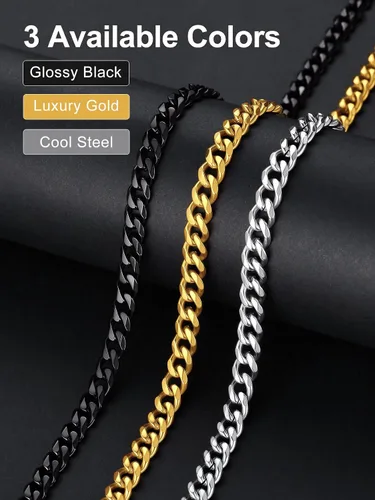 Vista 7 de Suplight Cadena de eslabones cubanos curvados de acero inoxidable 316L chapada en oro, plata, negro, para hombre y mujer, 46, 51, 56, 61, 66, 71