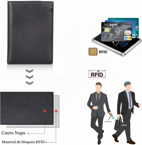 Vista 8 de Polare - Cartera plegable de piel con bloqueo RFID para pasaporte Negro
