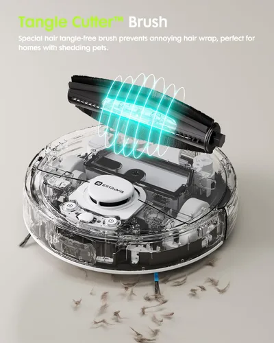 Vista 3 de V5 Robot aspirador y trapeador, aspiradora robótica de vaciado, succión de 8500 Pa, cortador de enredos de pelo de mascotas, navegación láser, láser