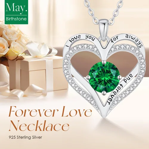 Vista 3 de LOUISA SECRET Love Heart Birthstone Necklaces for Women, Birthday Gift for Girlfriend, Anniversary Jewelry Gift for Wife Her, 925 Sterling Silver
