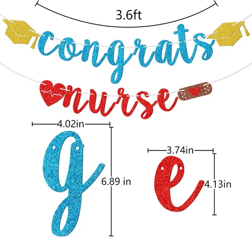 Vista 2 de Cartel de felicitaciones con purpurina, decoraciones de fiesta de graduación de enfermera, suministros de fiesta de graduación de enfermería