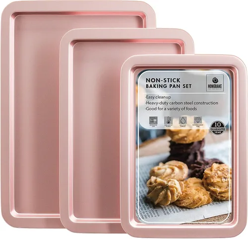 Vista 9 de HONGBAKE Juego de bandejas de cerámica para hornear, bandeja de galletas para horno, juegos de utensilios para hornear con agarres más anchos