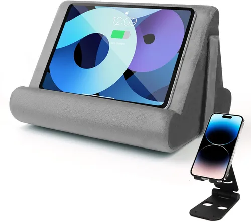 Vista 10 de Soporte universal para cojín para tablet, soporte perezoso multiángulo con bolsillo de red y soporte para teléfono opciones para regazo, rodilla