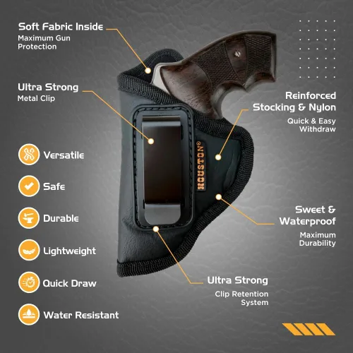 Vista 2 de IWB Revolver Holster by Houston Gun Holsters - ECO Leather Concealed Carry Soft Material - Suede Interior for Protection - Fits Any 38 J Frames