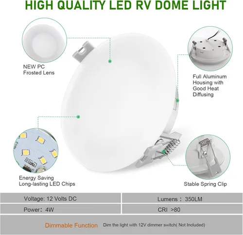 Vista 2 de Luz LED de techo empotrable para autocaravana de 4.5 pulgadas DC12 V, luz interior de gabinete, luces LED para automóviles, autocaravana, caravana