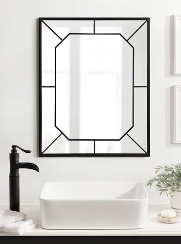 Vista 3 de Kate and Laurel Ardithe - Espejo rectangular decorativo geométrico; 24 x 30; negro; espejo rectangular moderno con incrustaciones de vidrio