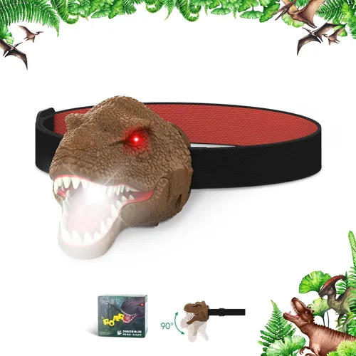 Vista 11 de Dysaim Linterna Frontal de Dinosaurio para Niños Linterna Equipo de Campamento al Aire Libre Lámpara Frontal LED de Lectura, Accesorios
