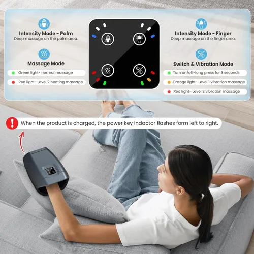 Vista 6 de JQX Masajeador de manos con calor y compresión, masajeador de manos eléctrico inalámbrico, 3 niveles de presión para dedos, regalos para mujeres