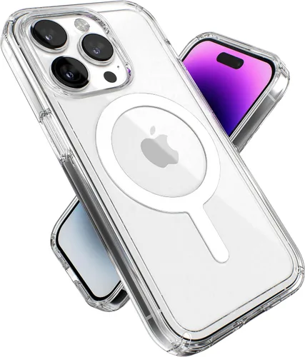 Vista 10 de Speck Funda transparente para iPhone 14 Pro - Delgada, construida para MagSafe, resistente a los arañazos y protección contra caídas