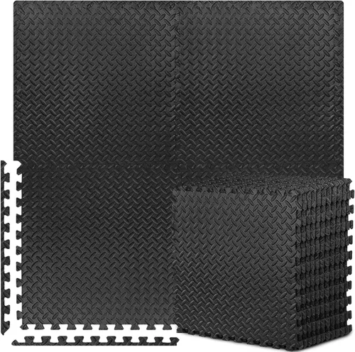Vista 14 de BEAUTYOVO Tapete de ejercicio tipo rompecabezas con 12/24/48 baldosas de espuma entrelazadas para gimnasio, baldosas de espuma EVA de 24'' x 24