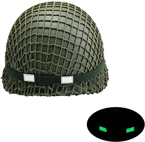 Vista 6 de Perfecto réplica del casco del ejército de EE.UU. M1 verde de la WW2 con correa de barbilla de red/lona para pintar tú mismo