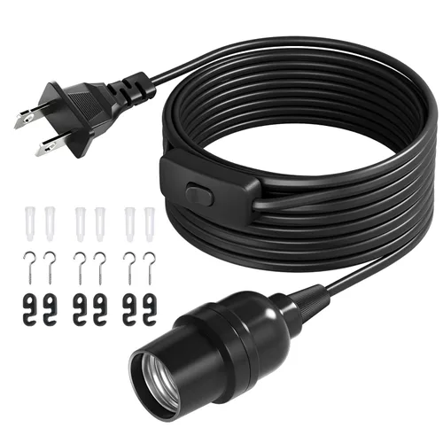 Vista 19 de DiCUNO Cable de extensión de linterna colgante E26, lámpara de control de interruptor de cable en línea para enchufar y apagar, 6.6 pies, negro