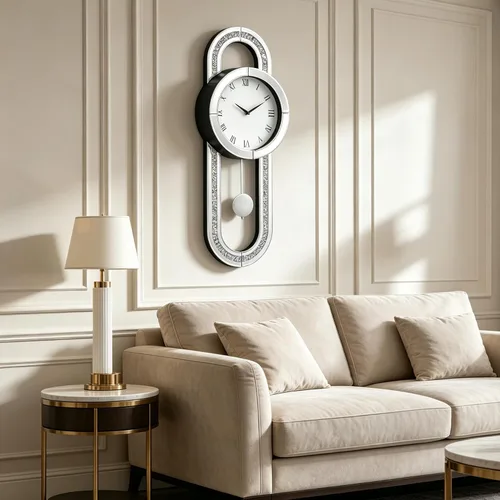 Vista 3 de SHYFOY Reloj de pared decorativo, reloj de péndulo con espejo de 31.5 pulgadas, reloj de pared grande silencioso de lujo con diamante triturado