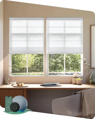 Vista 24 de Yoolax Persianas Romanas con Filtrado de Luz para Ventanas, Persianas Romanas Opacas Sin Cables, Muestra de Tela (Multicolor)