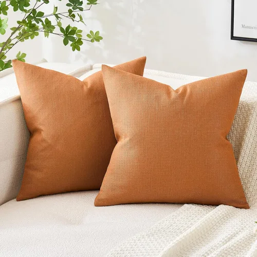 Vista 21 de MIULEE - Paquete de 2 fundas de almohada decorativas de lino de arpillera costera, estilo granja, para sofá, coche, sillón, dormitorio, sala de Azul