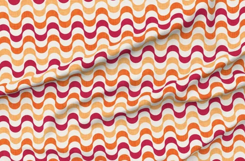 Vista 4 de Fabric Groovy Waves Red Orange Beige Retro 70S Printed on Chiffon Fabric Fat Quarter - Sewing Fashion Apparel Dresses Home Decor