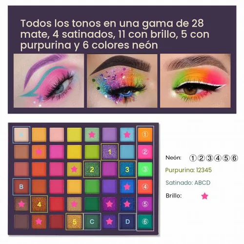 Vista 4 de UCANBE EXOTIC FLAVORS - Paleta de maquillaje de sombra de ojos de neón – 48 colores de alta pigmentación – Juego de regalo de paleta de maquillaje