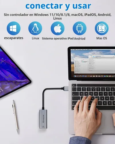 Vista 8 de Adaptador USB A a Ethernet, USB gigabit 1000Mbps Plug and Play con USB 3.0, sin controlador, dongle de red LAN RJ45 compatible con Nintendo Switch