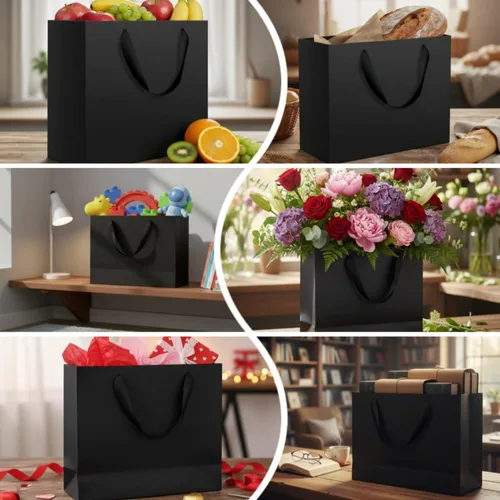 Vista 6 de Lincia 60 bolsas de papel negras con asas, tamaños surtidos grandes de 11 pulgadas, medianas de 8 pulgadas, pequeñas 7 pulgadas, bolsas de regalo