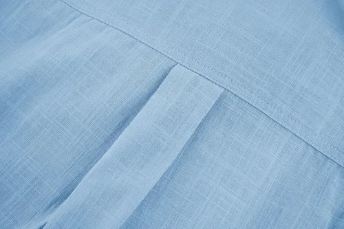 Vista 5 de Camisa de lino de manga corta para hombre, con botones, cuello extendido, para vacaciones, playa