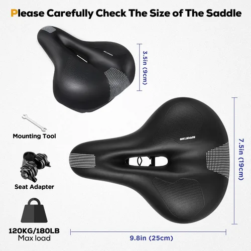 Vista 2 de IPOW Asiento de bicicleta cómodo para mujeres u hombres, repuesto de silla de bicicleta acolchado suave de espuma viscoelástica de alta densidad