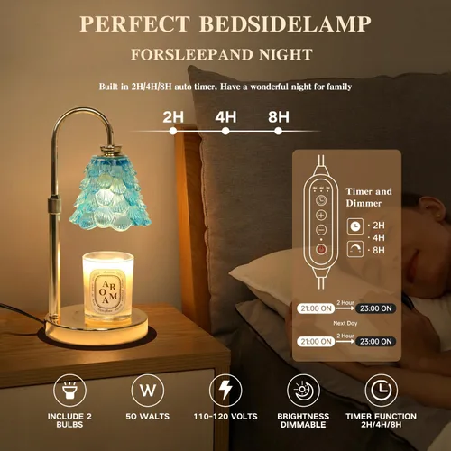 Vista 3 de GEEZO - Lámpara calefactora de fragancia para velas, calentador de velas eléctrico con temporizador y regulador de intensidad, regalos de Navidad