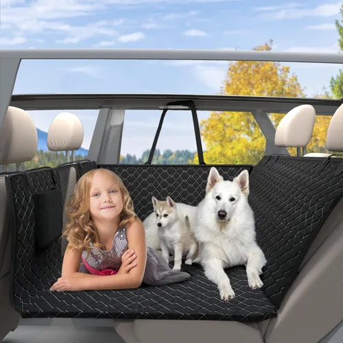Vista 7 de Funda de asiento de automóvil para perro, antideslizante, impermeable, resistente, cinturón de seguridad central, compatible con reposabrazos
