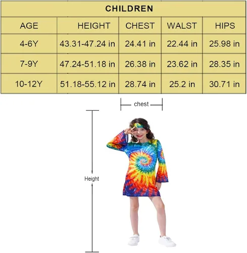 Vista 7 de Vestido hippie niña niños 60s 70s flor poder trajes