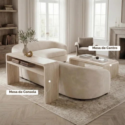 Vista 3 de Hyfirm Mesa consola de madera estilo travertino con estante de Beige