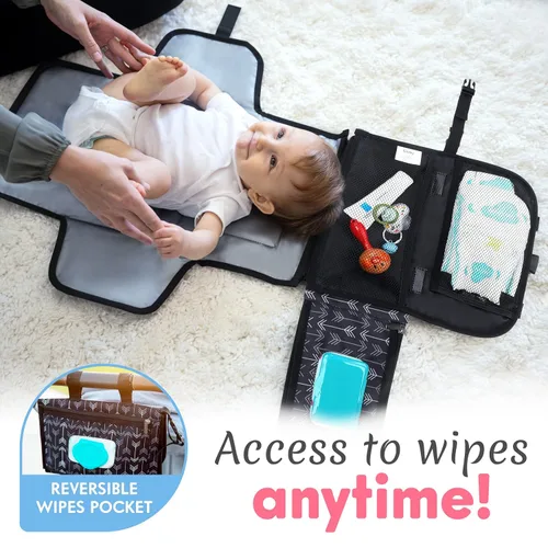Vista 4 de Kopi Baby Cambiador de pañales portátil, bolsa de viaje para cambiador de pañales para bebé con bolsillo para toallitas, cambiador portátil