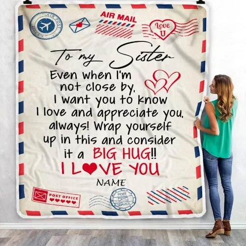 Vista 3 de Manta personalizada con texto en inglés «To My Sister from Brother I Love You Hugs» (texto en inglés) con texto en inglés «To My Sister», «I Love
