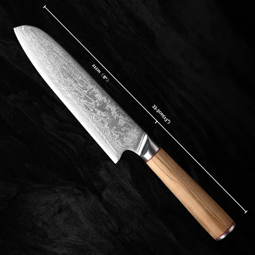 Vista 2 de Cuchillo Santoku de 8 pulgadas, cuchillo de cocina japonés profesional con acero de Damasco de 66 capas, borde afilado, mango ergonómico
