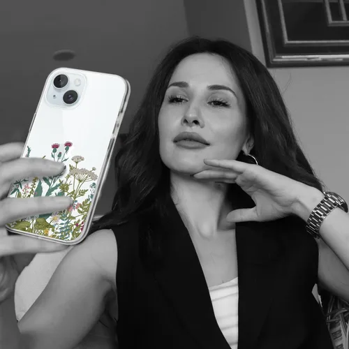 Vista 7 de Funda diseñada para iPhone 15 Plus, diseño de flores silvestres, diseño de plantas silvestres, funda transparente de teléfono para mujer para iPhone
