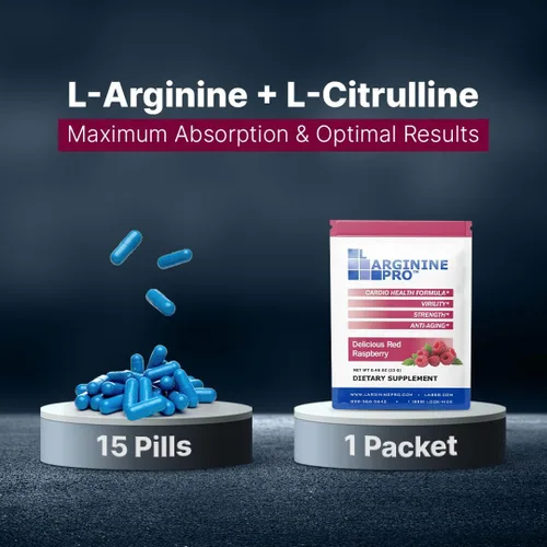 Vista 4 de L-ARGININE PRO Suplemento en polvo 30 paquetes de una sola porción tamaño de viaje 5,500 mg de L-arginina más 1,100 mg de L-citrulina, frambuesa