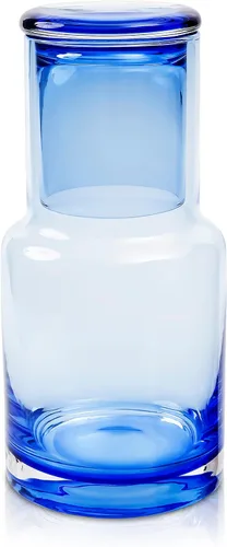 Vista 9 de Juego de jarras de agua y vidrio azul degradado, jarra de vidrio de 5 onzas con tapa de vidrio a juego, diseño de vertido sin goteo