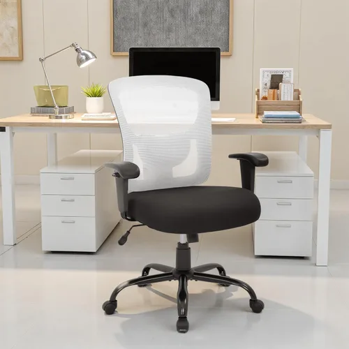 Vista 2 de PayLessHere Silla de escritorio ergonómica, silla de oficina, silla de computadora de 500 libras con soporte lumbar, asiento ancho, brazos de Blanco