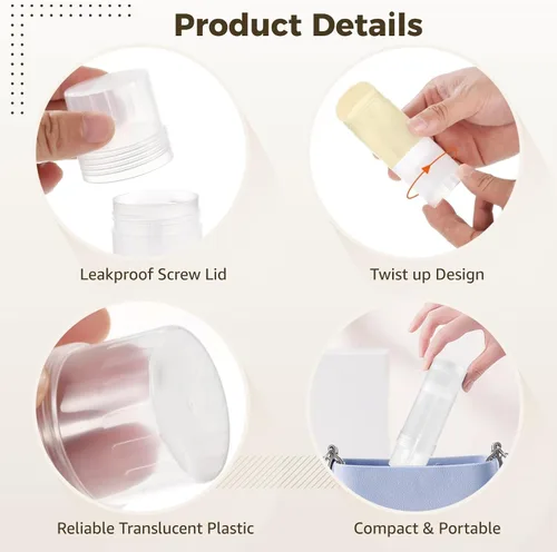 Vista 3 de OMISTAR 30 tubos desodorantes vacíos, tubos de plástico semitransparentes recargables de 2 onzas, botellas de llenado de 2.0 fl oz para protector
