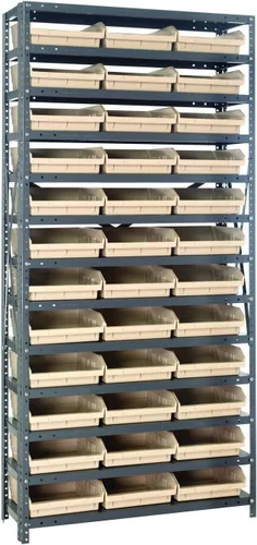 Vista 148 de Quantum QSBU-245BK Heavy Duty Shelving Unit with (7) Shelves and (24) QUS245 Black Bins for Garage Warehouse Storage Distribution 400 lb Load