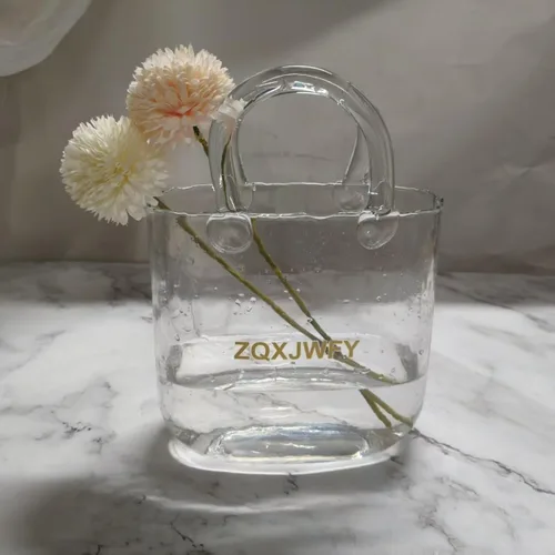 Vista 2 de ZQXJWFY - Jarrón de cristal transparente para flores, hecho a mano, ideal para centros de mesa, 1 unidad