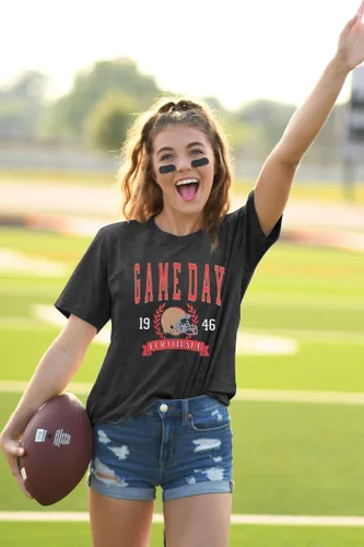 Vista 3 de Camiseta de fútbol para mujer, camiseta de manga corta para fanáticos del fútbol americano