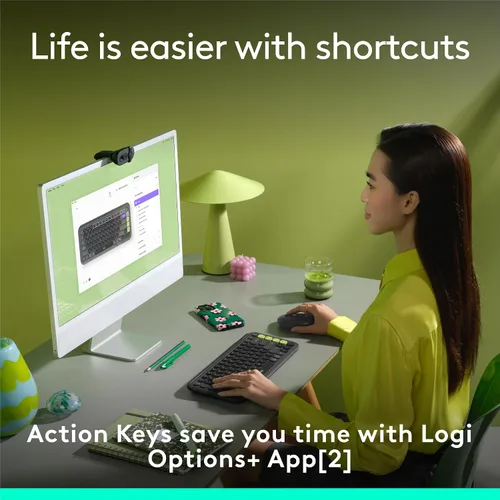 Vista 4 de Logitech POP ICON Keys Teclado Bluetooth inalámbrico, escritura cómoda, teclas programables, fácil de cambiar entre hasta 3 dispositivos