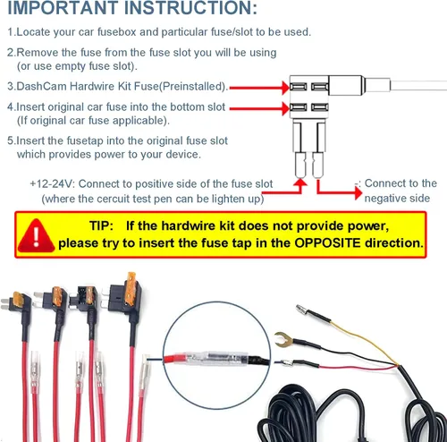 Vista 4 de Kit de cable duro para cámara de salpicadero, USB C de 3 cables, cargador de cámara de salpicadero modo de estacionamiento 24h Type C,11.5ft Power